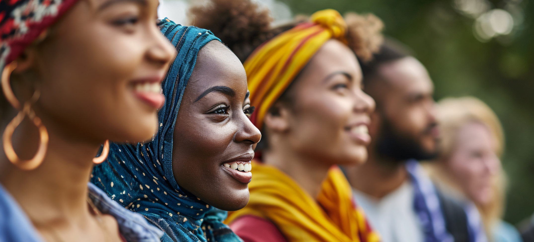 a group of people in a row